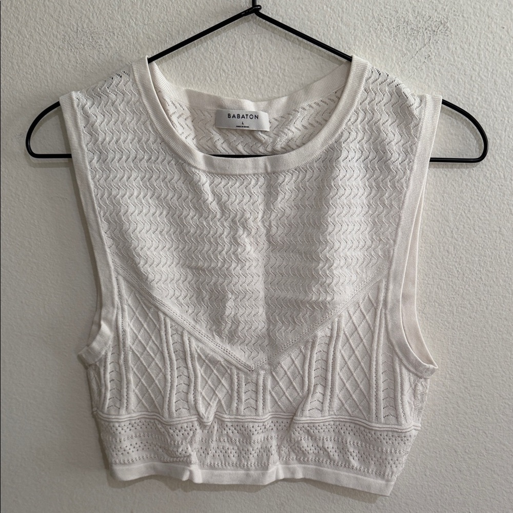 Babaton WhiteTextured Crop Top